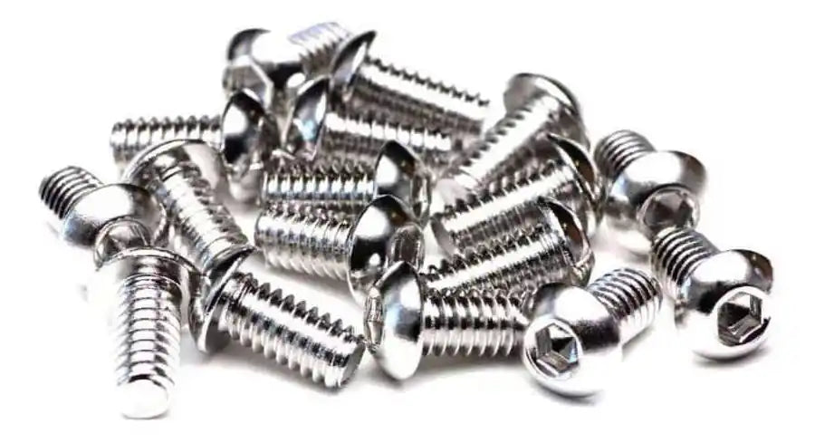 M6 stainless button-head screws, nyloc nuts, and washers