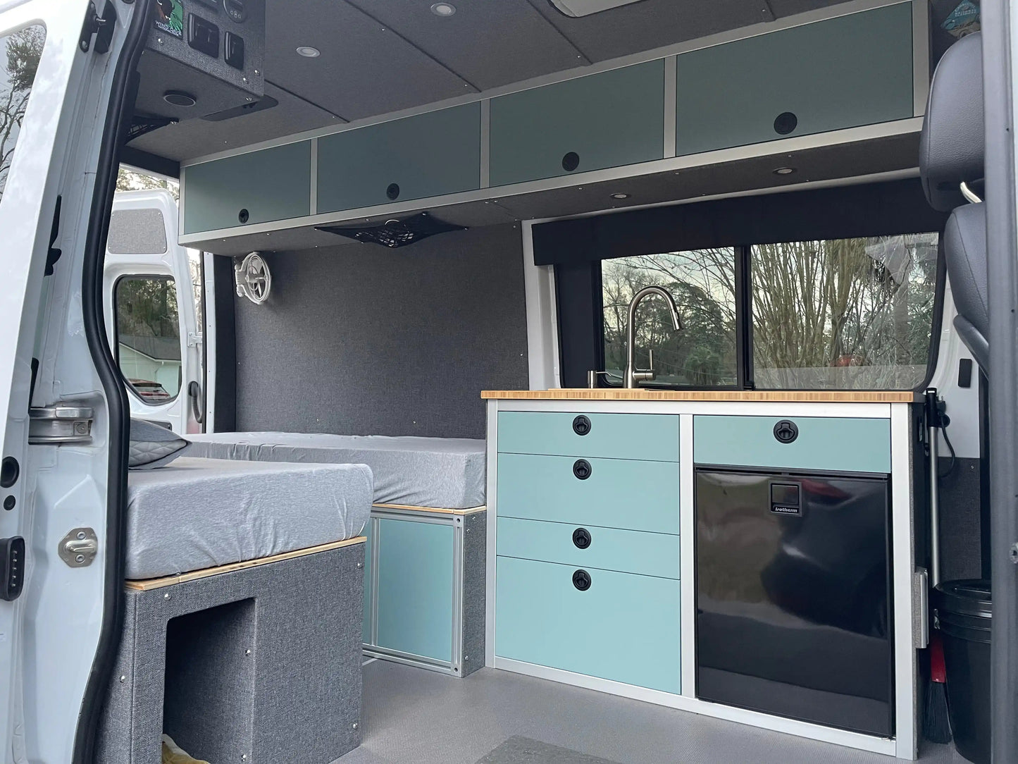 Van Build Cabinet Door Blum Hinge Mounts installed