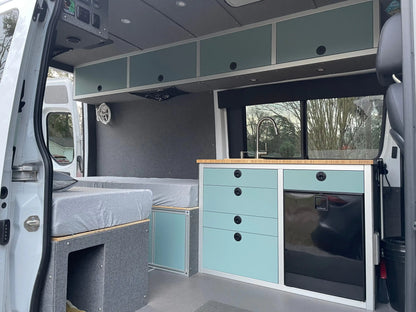 Van Build Cabinet Door Blum Hinge Mounts installed